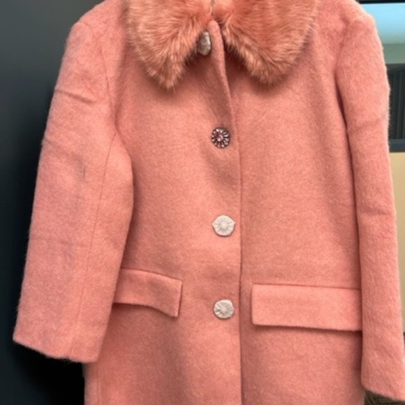 kate spade Jackets & Blazers - Women's Pink Faux-Fur Collar Wool Coat